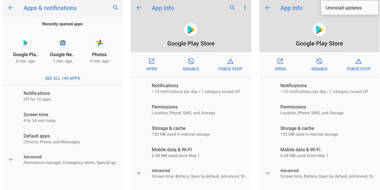 Uninstall Update Google Play Store